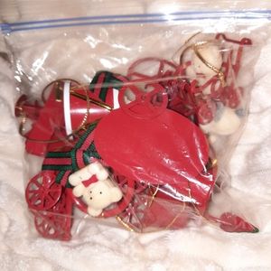 Bag of vintage metal red ornaments with white bears